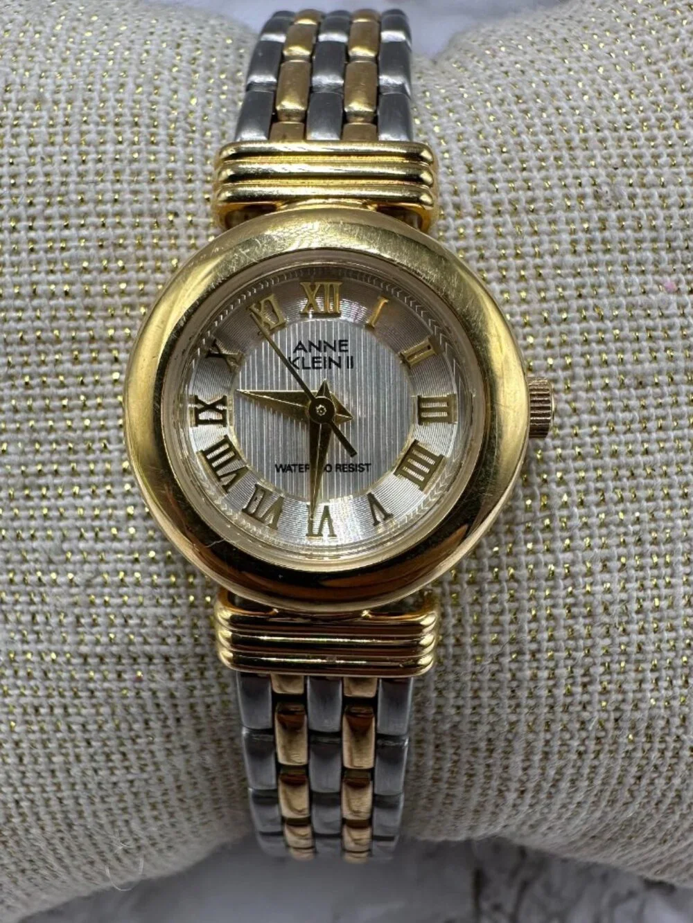 3/$30 Anne Klein Watch Women Silver Gold Two Tone Roman Numeral Dial Works 6.75